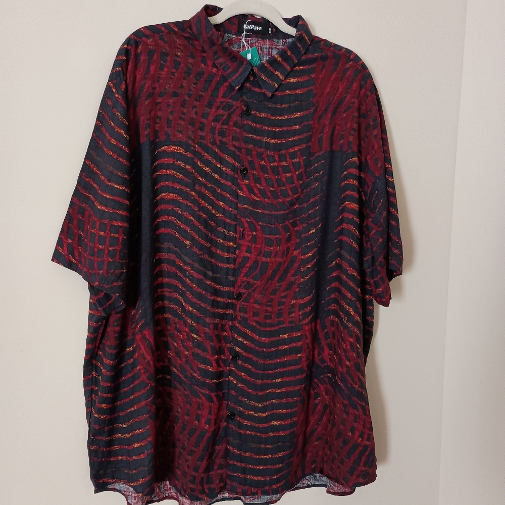 VatPave Red‎ and Black Zebra Patterned Festival Tropical Camp Shirt 3XL